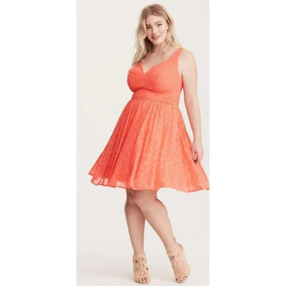 open lace back dress Women's Deep Orange Skater Dress (No.08) main image 1
